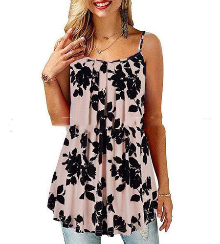 Women's Printed Pleated Wide Hem Loose Camisole