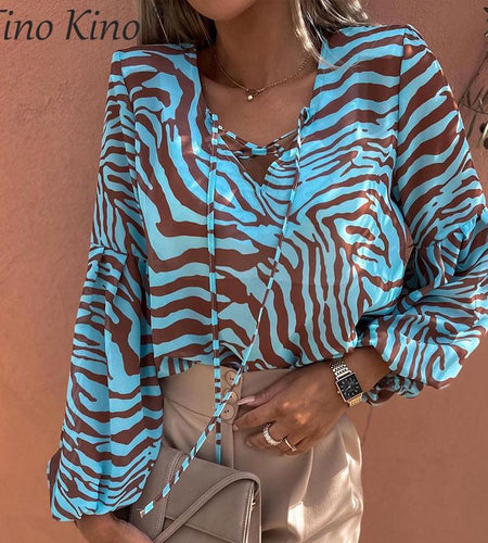 Zebra V-neck Women Blouse