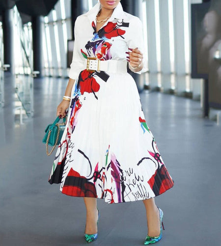 High Waisted Long Sleeve Pleated Dresses