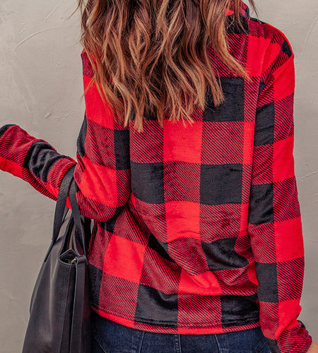 Plaid Print 1/4 Collar Sweatshirt