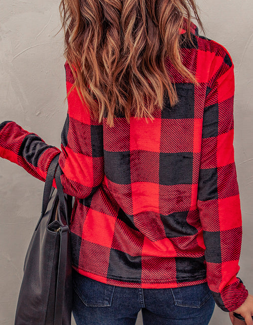 Load image into Gallery viewer, Plaid Print 1/4 Collar Sweatshirt
