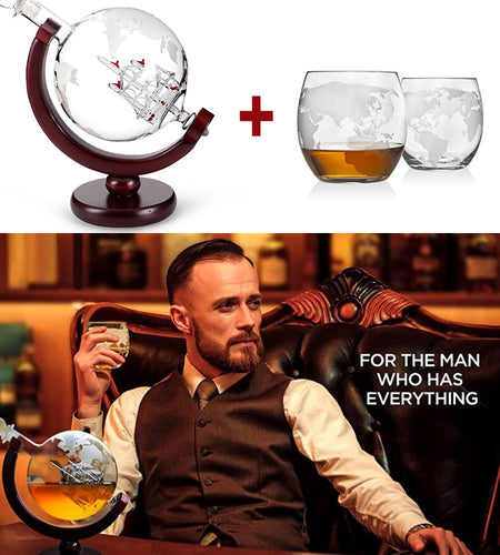Whiskey Decanter Globe Wine Aerator Glass Set