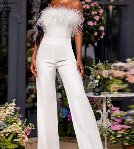 Women Sequined Feather-paneled Jumpsuit