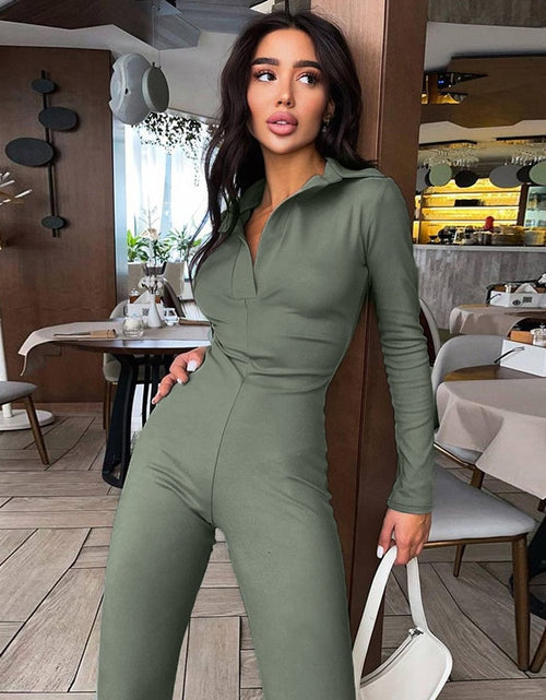 Load image into Gallery viewer, Long Sleeve V-Neck Skinny Jumpsuit
