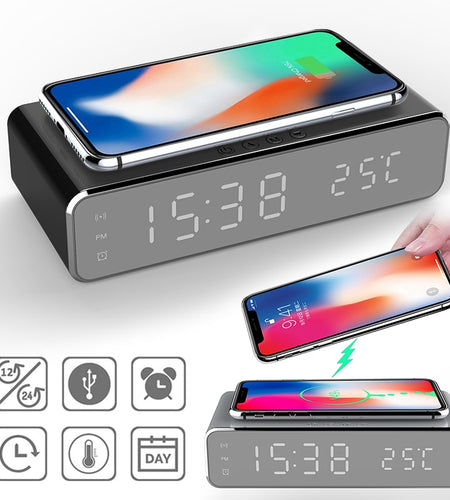 LED Alarm Clock QI Wireless Charger