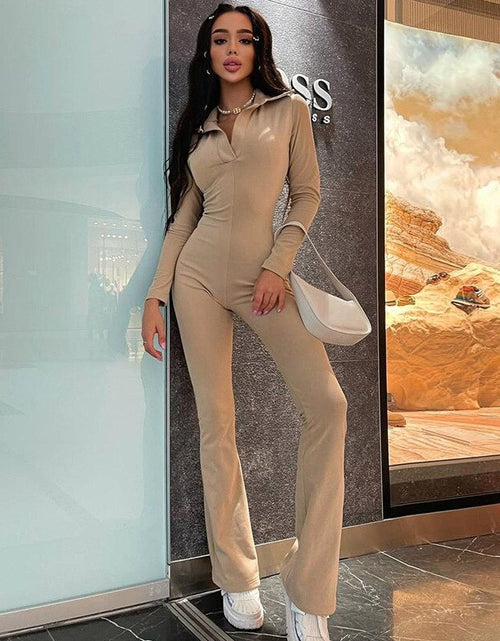 Load image into Gallery viewer, Long Sleeve V-Neck Skinny Jumpsuit
