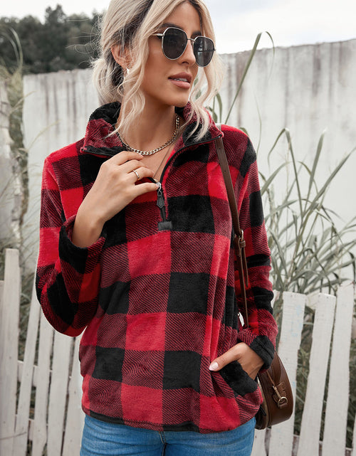 Load image into Gallery viewer, Plaid Print 1/4 Collar Sweatshirt
