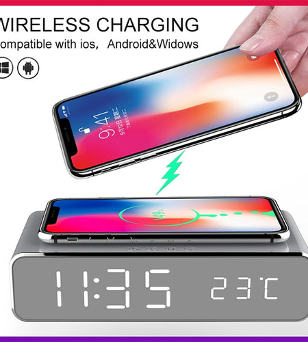 LED Alarm Clock QI Wireless Charger